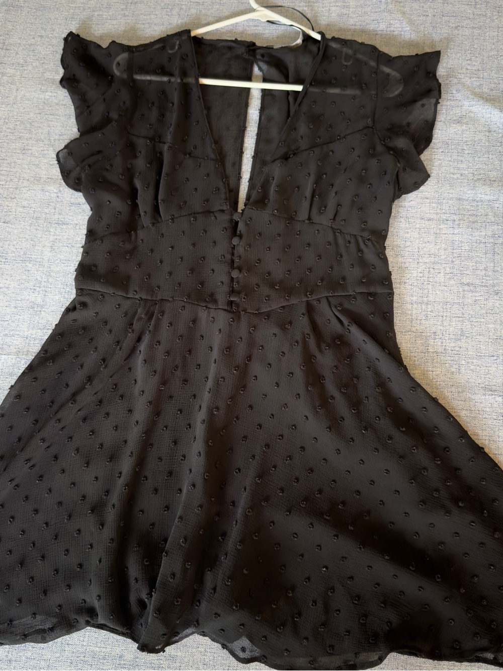 Zara Black Swiss Dot Romper Dress XXL | Sheer Ruffle Sleeves | V-Neck Flowy Mini